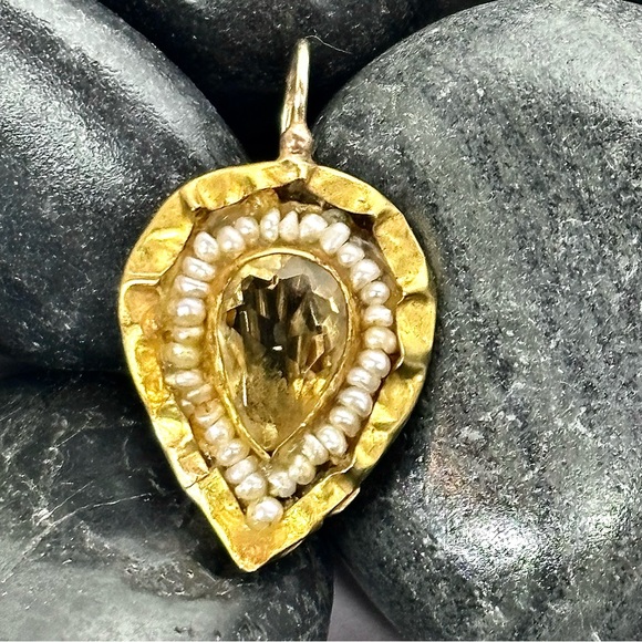 ♥️NAVA ZAHAVI 24k Gold Citrine & Seed Pearl Earrings ♥️ - Picture 3 of 7